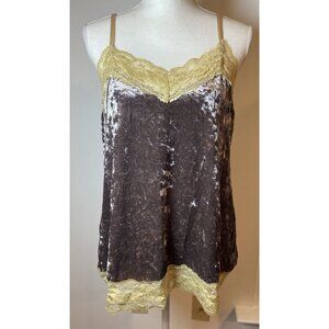 25 South Y2K Crushed Velvet Camisole Tank Top Tan Taupe Lace Large L